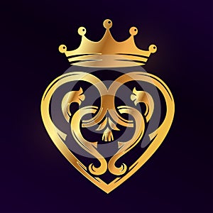 Zlatý brož vektor prvek. starodávný skotský srdce tvar koruna a bodlák označení organizace nebo instituce 