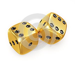 Golden lucky dice, isolated on white background