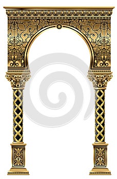 Golden luxury classic arch portal with columns