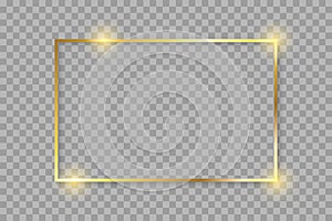 Golden luxury shiny glowing vintage frame with shadows. Isolated on transparent background gold border decoration â€“ vector