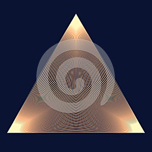 Golden luxury triangle as pyramid over black background. Abstract sacred illustration