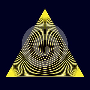 Golden luxury triangle as pyramid over black background. Abstract sacred illustration. Art line geometric concept