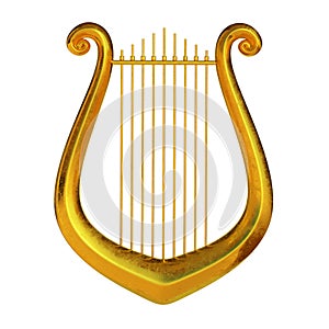 Golden lyre isolated on white background 3d rendering