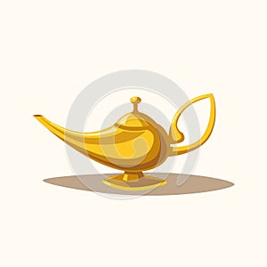 Golden magic lamp. Fable. Cartoon vector illustration