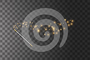 Golden Magic wand. Vector illustration. Isolated on transparent background.