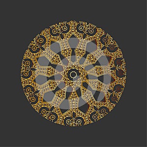 golden mandala in oriental style on dark gray background