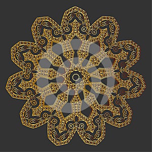 golden mandala in oriental style on dark gray background