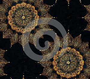 Golden Mandala Pattern Luxurious Dark Background Texture