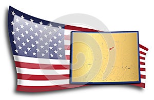 Golden map of Colorado against an American flag