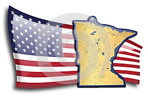 Golden map of Minnesota against an American flag