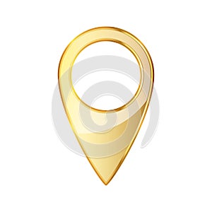 Golden map pointer icon. Vector illustration.