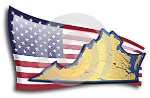 Golden map of Virginia against an American flag