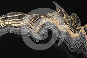 Golden marble wave zigzag on black. Abstract background or texture. Acrylic Fluid Art