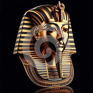 Golden mask of pharaoh Tutankhamon isolatd on black reflective background photo
