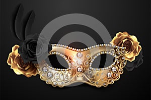 Golden mask with roses