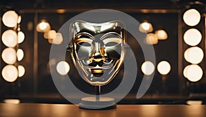 A golden mask in theater dressing room photo