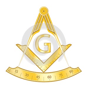 Golden masonic square and compass symbol photo