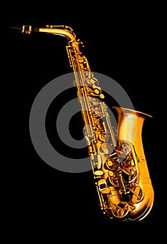 Golden matte finished alto saxophone on black background