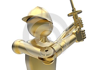 Golden mechanical swordsman