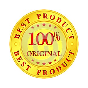 Golden medallion with the inscription Best Product, 100 percent