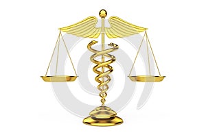 Golden Medical Caduceus Symbol as Scales. 3d Rendering