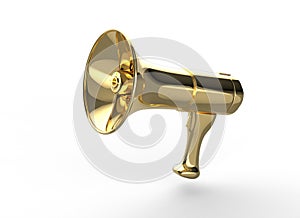 Golden megaphone on white background