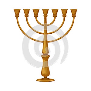 Golden Menora as Jewish Candelabrum for Eight-day Festival of Hanukka Vector Illustration