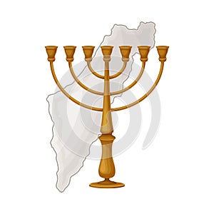 Golden Menora as Jewish Candelabrum for Eight-day Festival of Hanukka Vector Illustration photo