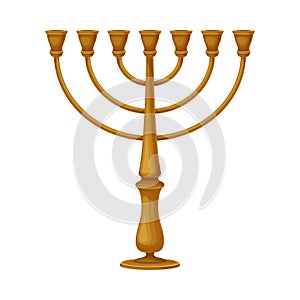 Golden Menora as Jewish Candelabrum for Eight-day Festival of Hanukka Vector Illustration photo
