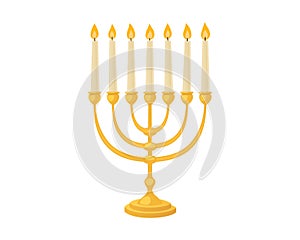 Golden menorah with candles hebrew religion tradition decoration flame and candelabrum hanukkah orthodox judaism