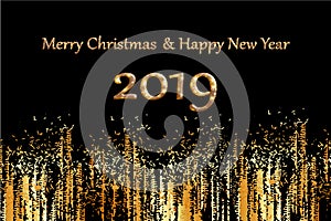 Golden merry christmas happy new year card 2019