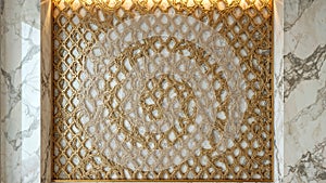 Golden Mesh Pattern with Lighting on Marble Panel