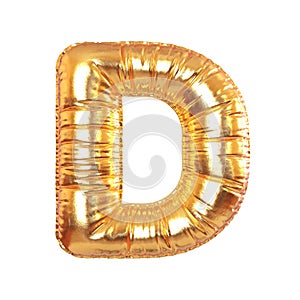 Golden Metal Balloon English Alphabet Letter D for Festive, Text, Holidays. 3d Rendering