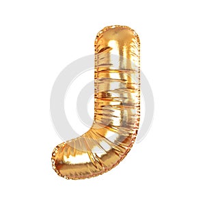 Golden Metal Balloon English Alphabet Letter J for Festive, Text, Holidays. 3d Rendering