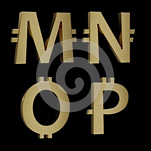 Golden metal Bitcoin alphabet - letters M-P photo