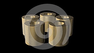 Golden Metal Cylinders on Black Background for Industrial Design