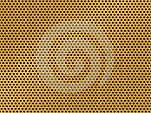 Golden metal grid texture, Golden metal background with holes