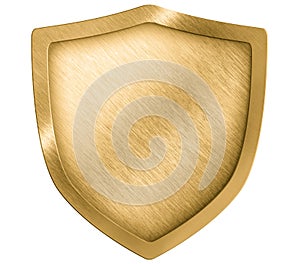 Golden metal shield or crest isolated photo