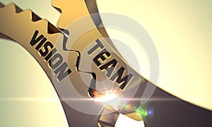 Golden Metallic Cogwheels with Team Vision Concept. 3D. photo
