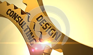 Golden Metallic Gears with Design Consulting Concept. 3D.