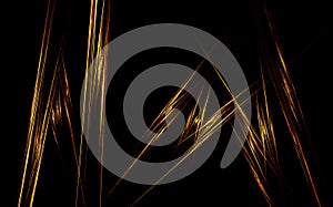 Golden metallic sticks or hatches on black background. Bunch of metallic lines shimmering in darkness.