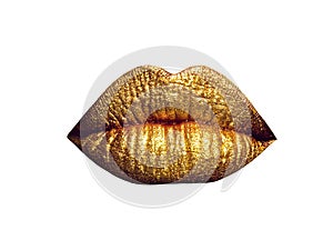 golden metallized female lips