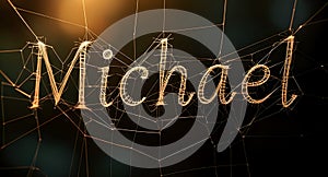 Golden Michael Name on a Spider Web â Enchanting Typography Digital Illustration
