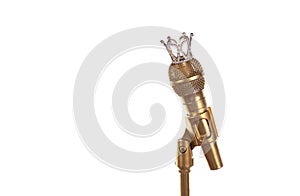 golden microphone with crown isolated on white