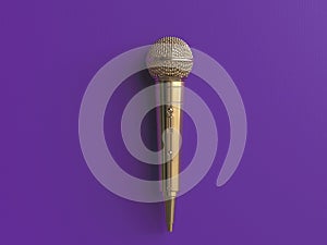 Golden microphone on matte background concept. 3d render