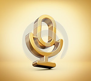 Golden microphone for studio recording & broadcasting Golden Background 3d illustration