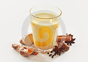 Golden Milk or turmeric latte and ingredients