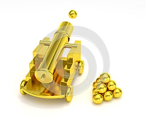 Golden miniature cannon cannonball