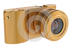 Golden mirrorless digital camera, 3D rendering