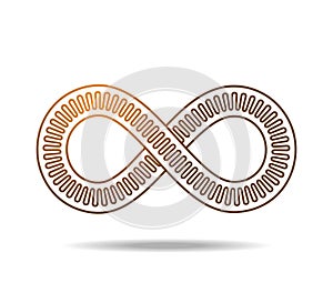 Golden mobius loop made of three lines, inner one undulating. The sign of infinity. Infinity symbol 8 eight